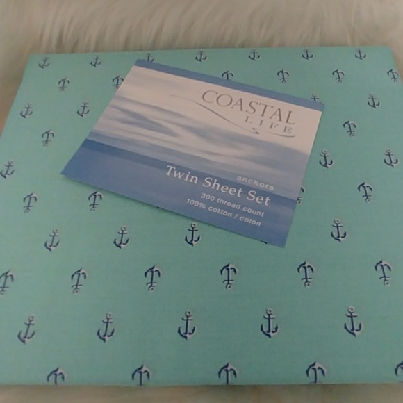 Coastal Life Aqua Twin Anchor Sheet Set - Picture 4 of 8